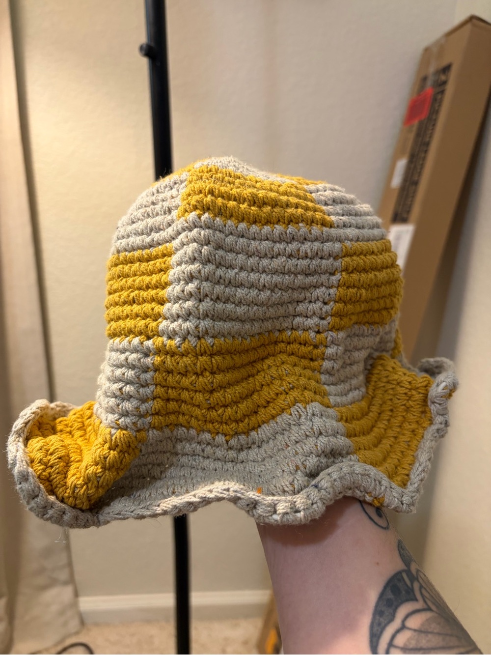 Sunnylife Yellow and Beige Crochet Bucket Hat